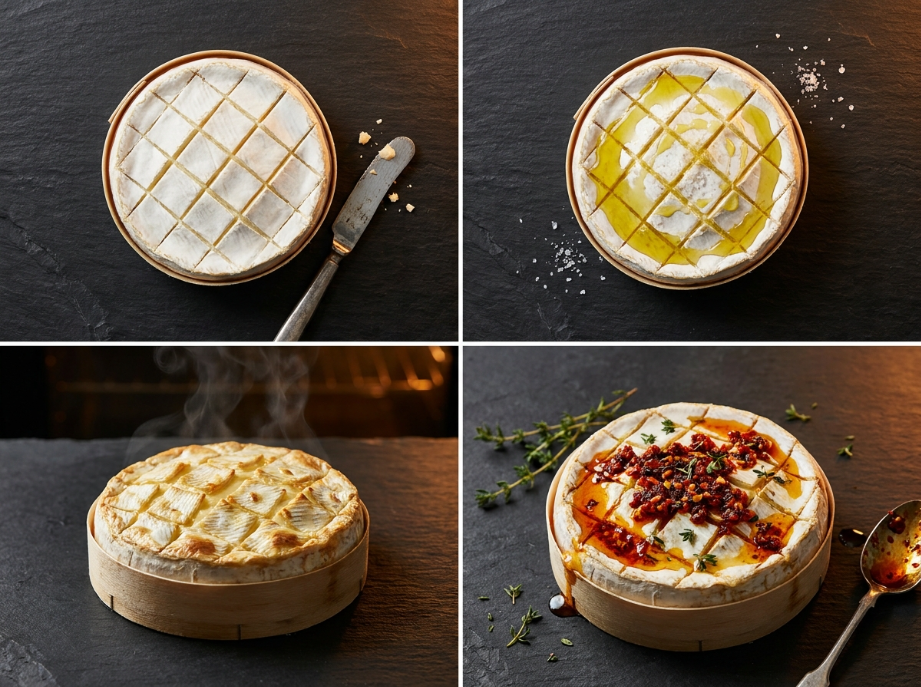 Chili Crisp Baked Camembert steps