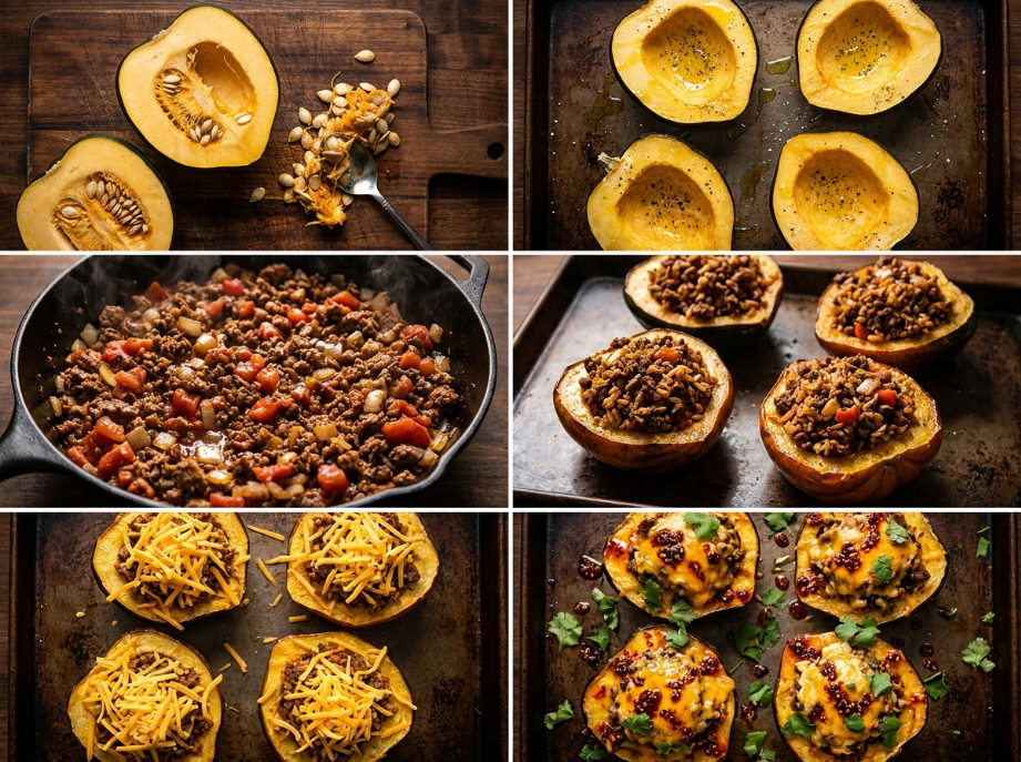 Chili crisp stuffed acorn squash step