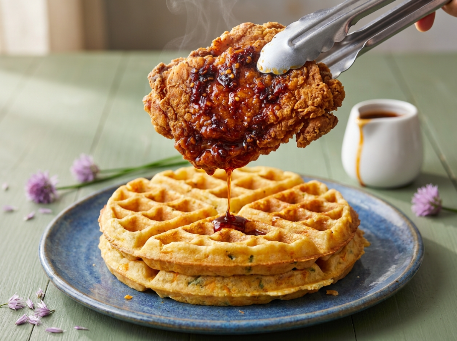 chili crisp savory waffle serve